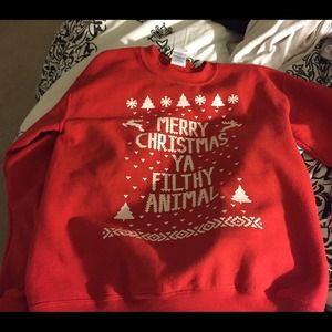 "merry Christmas ya filthy animal" crew sweater
