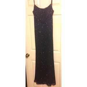 formal navy blue sequin dress