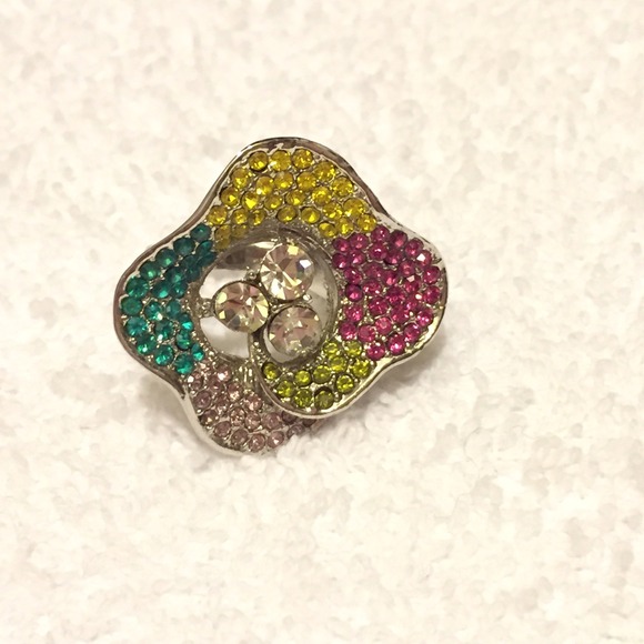 Multi colour stone flower cocktail ring!!
