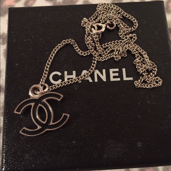 Chanel black CC logo necklace