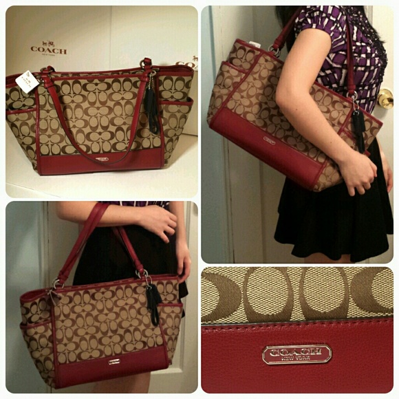 Coach Handbags - FLASH SALE New Coach signature Carrie tote red