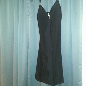 Black Spaghetti Strap Knee Length Dress w Ruffle