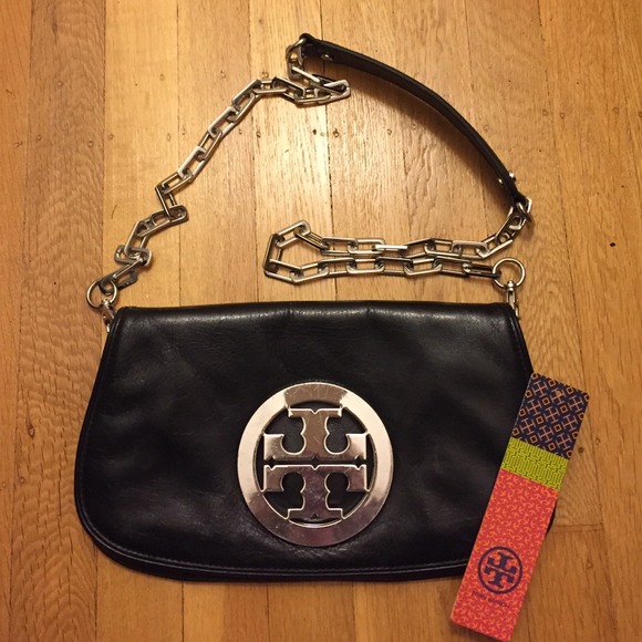 Tory Burch Black Leather Clutch w/ Shoulder Strap