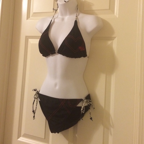 Billabong Reversible Bikini, Sz L, cream/blk