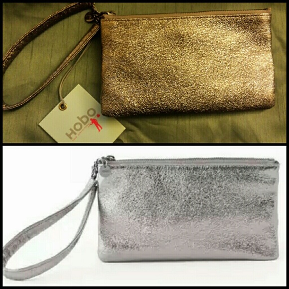 New! HOBO Tilda Platinum Leather Wristlet