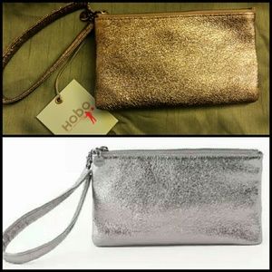 New! HOBO Tilda Platinum Leather Wristlet