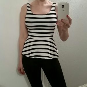 Black and white striped peplum top!