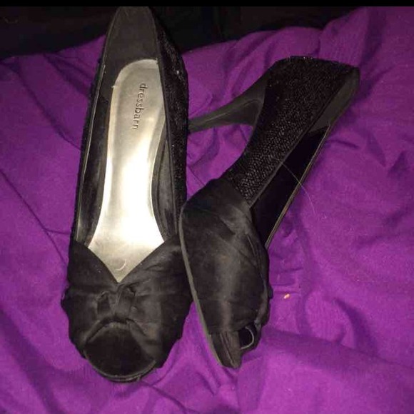 Glittery black peep toe heels