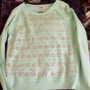 Rhinestone mint green crew neck sweatshirt