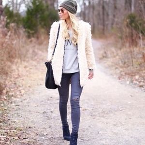 Off white faux fur coat