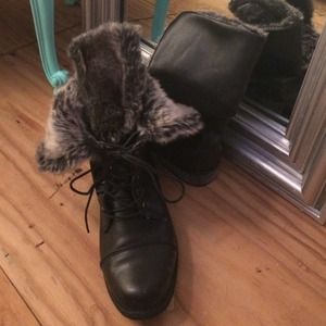 Lightly worn Bucco pleather and faux fur boots