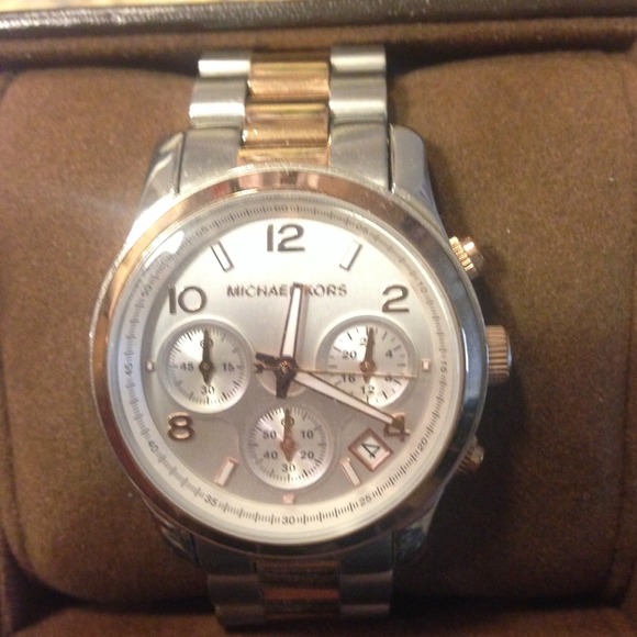 Michael Kors silver and rose gold watch