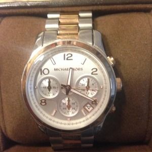 Michael Kors silver and rose gold watch