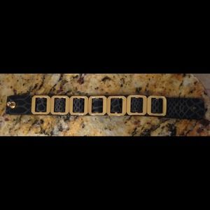 Tory Burch navy blue leather and gold bracelet