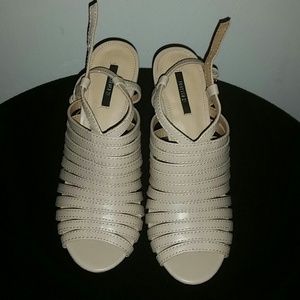 New Forever 21 beige buckle up wedges size 7