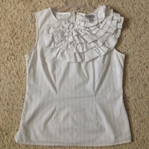 Ruffle White w blk pin stripes Top