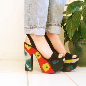 Groovy Suede Platform Ankle Strap Heels