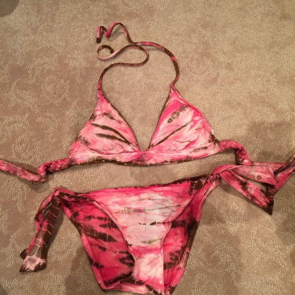 Lucky brand pink and brown tie dye bikini