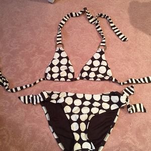 Brown and white bikini bathing suit