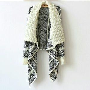 Black and white wrap sweater