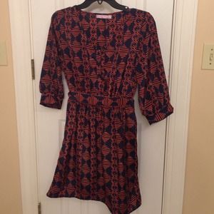 Orange and navy patterned dress