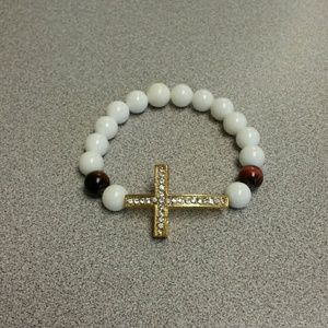 Natural stone Bracelet w/cross