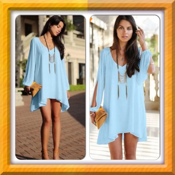 🎉HP🎉Light Baby Blue Chiffon Dress - Picture 1 of 8