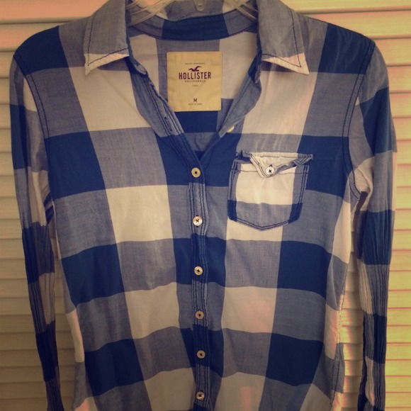 Blue & White Plaid / Flannel Hollister Long Sleeve