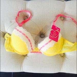 Brand new with tag yellow lace polka dot pink bra