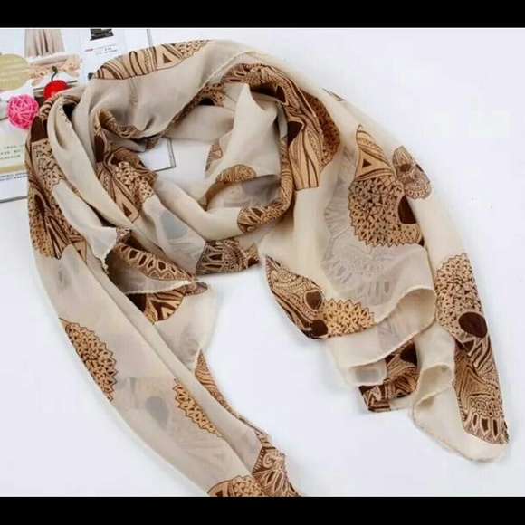 Accessories - Chiffon Skull Scarf~Beige