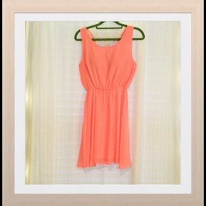 Flirty Coral Chiffon Dress with Lace Details
