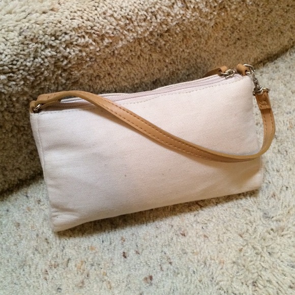 Cream shoulder bag with light brown leather handle - Picture 1 of 2