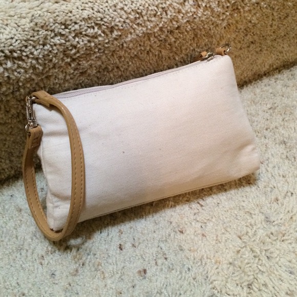 Cream shoulder bag with light brown leather handle - Picture 2 of 2