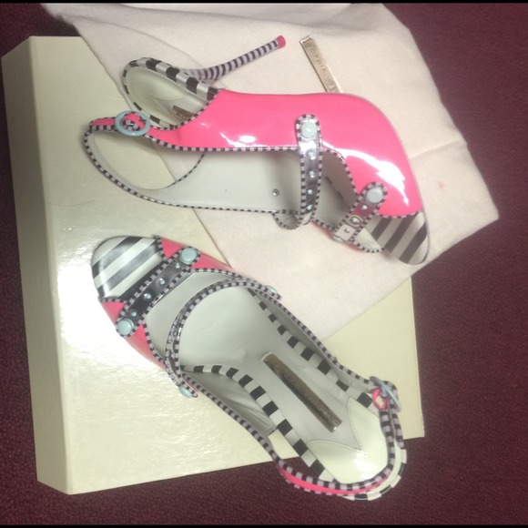 Sold. SOPHIA WEBSTER pink patent slingbacks.