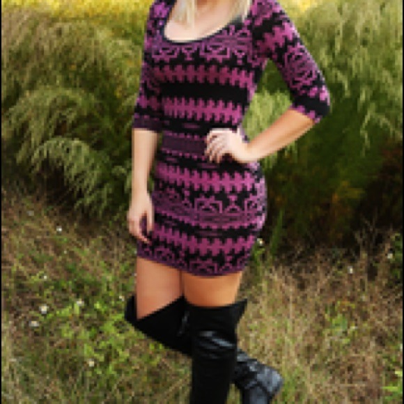 Black and purple Aztec bandage dress