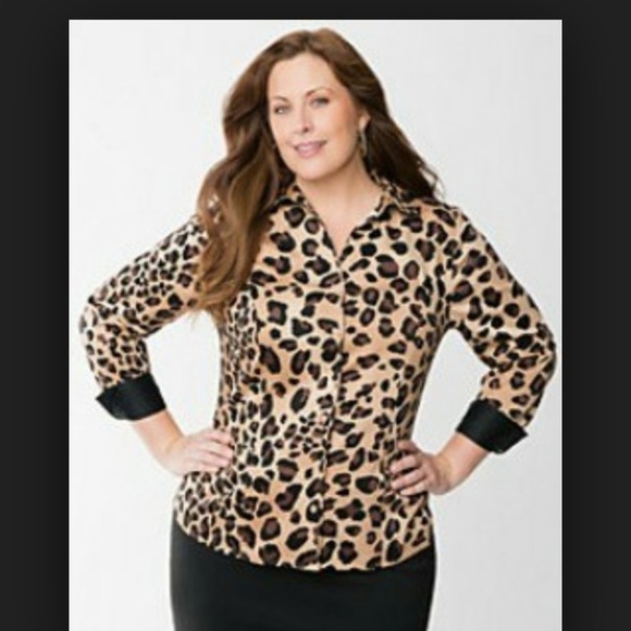Lane Bryant Leopard collar button down blouse.