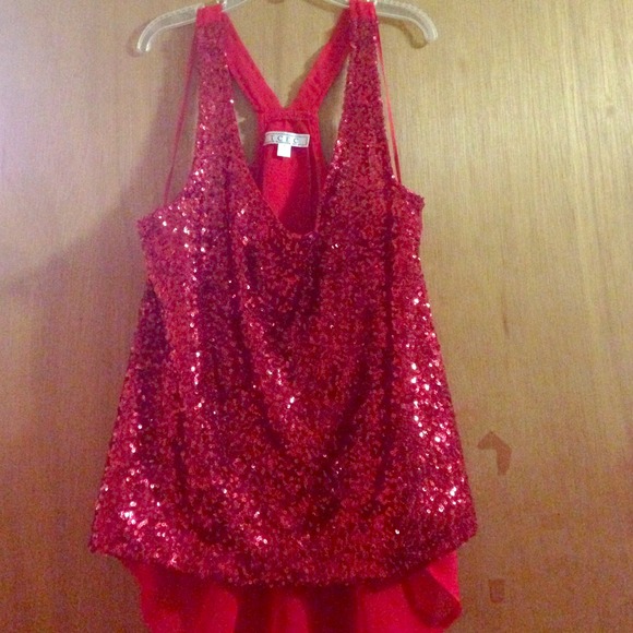 Red Tank Sequenced Dressy Shirt