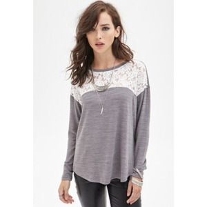 Gray rose patterned lace top