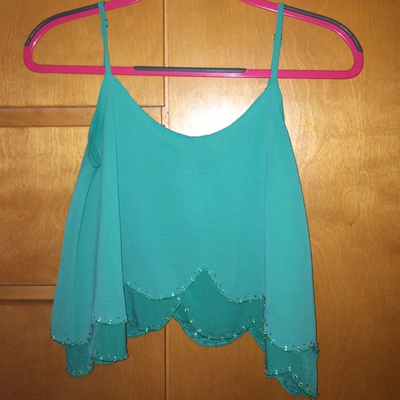 Green beaded crop tank (never worn)