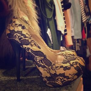 Black and nude lace high heels