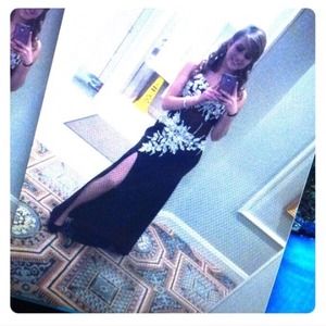 Sequined floral black formal/prom dress!
