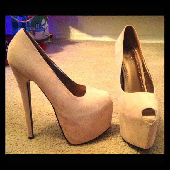 Tan suede high heels