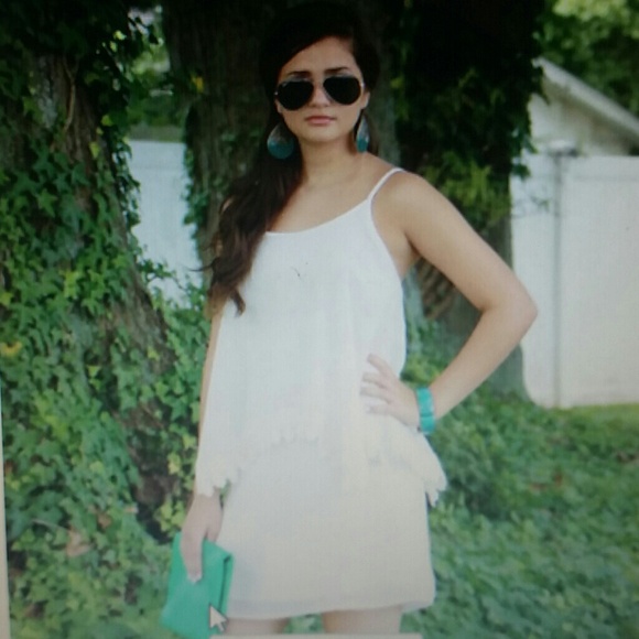 Crochet Layered Dress in peach and ivory