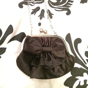 Cute Satin Black Bow Cocktail Party Clutch Bag