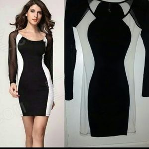 Black White Mesh Hourglass Bodycon