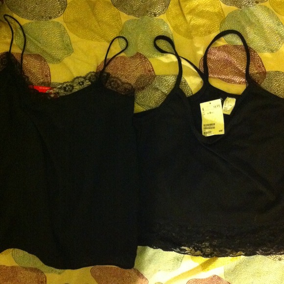 H&M Black top with lace trim NEW WITH TAGS