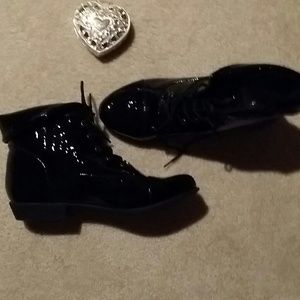 Faux patent leather booties NWOB