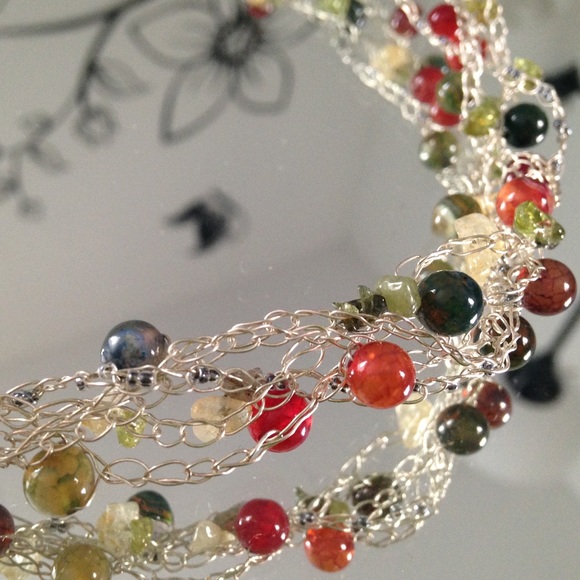 NECKLACE STERLING SILVER AgatA stone CROCHET - Picture 2 of 4