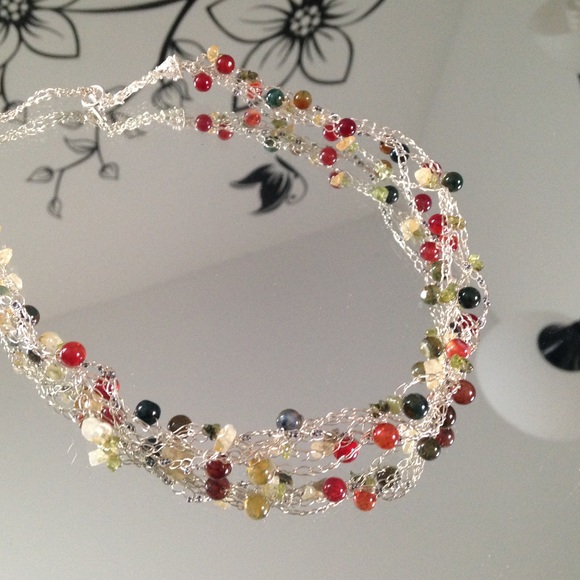 NECKLACE STERLING SILVER AgatA stone CROCHET - Picture 3 of 4