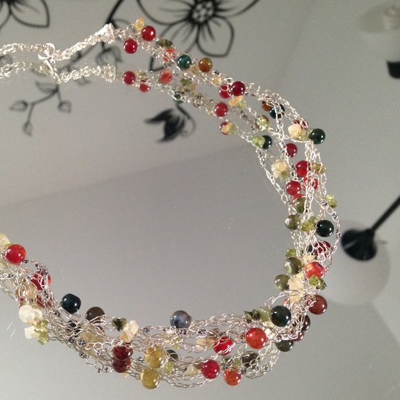 NECKLACE STERLING SILVER AgatA stone CROCHET - Picture 4 of 4